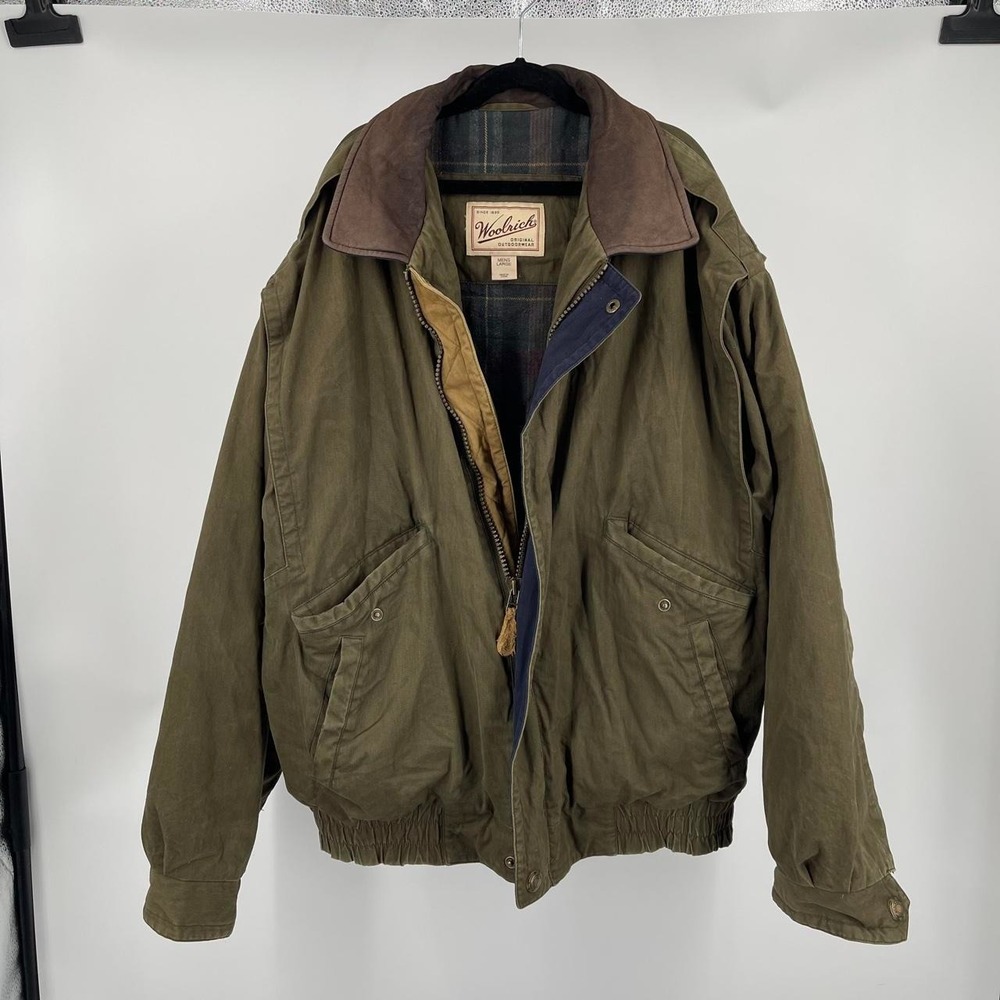 Vintage 90s Woolrich Utility Bomber Flight Jacket Men's Large Flannel Lined Rare